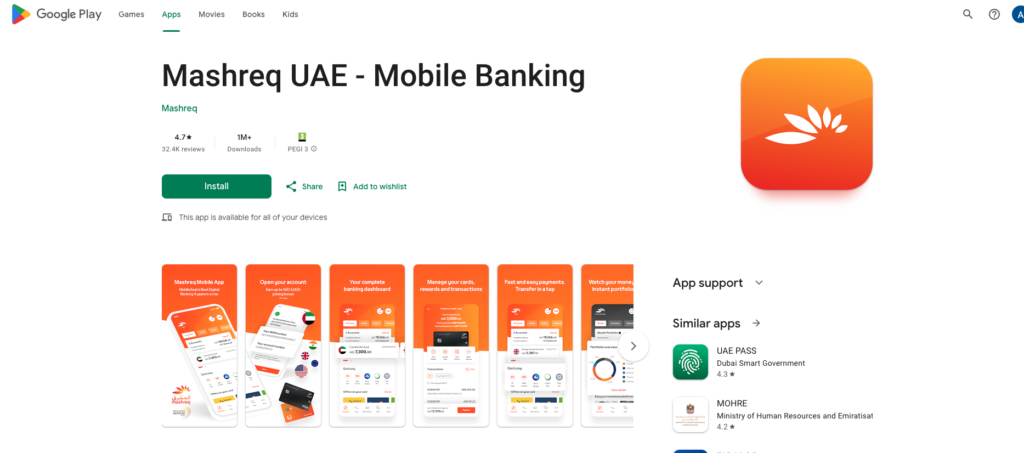 mashreq mobile apps in android play store