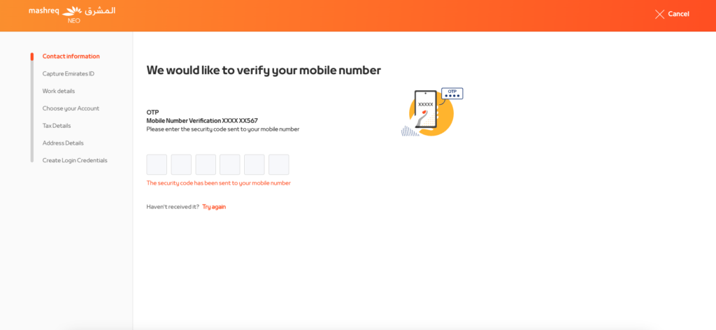 verification process to Open a Mashreq Zero Balance Account