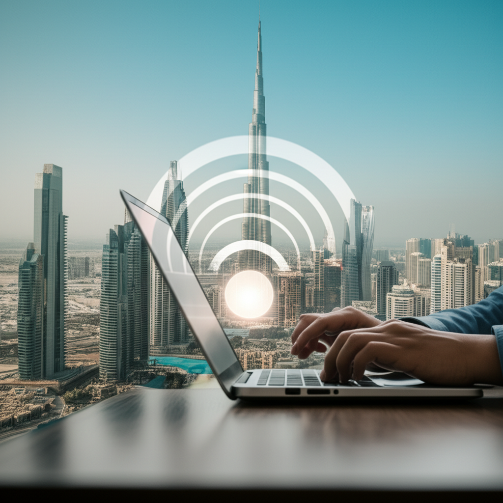 Generate a high-quality, relevant image prompt for an article about: Is Internet Free in Dubai? Prov