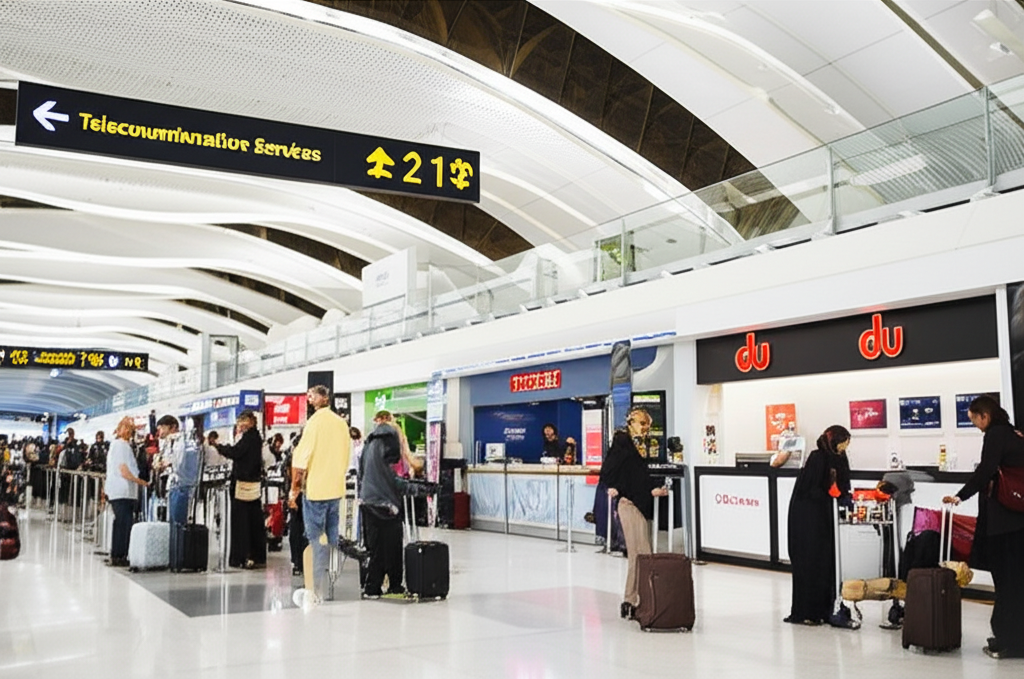 Generate a high-quality, relevant image prompt for an article about: How to Get SIM in Dubai Airport
