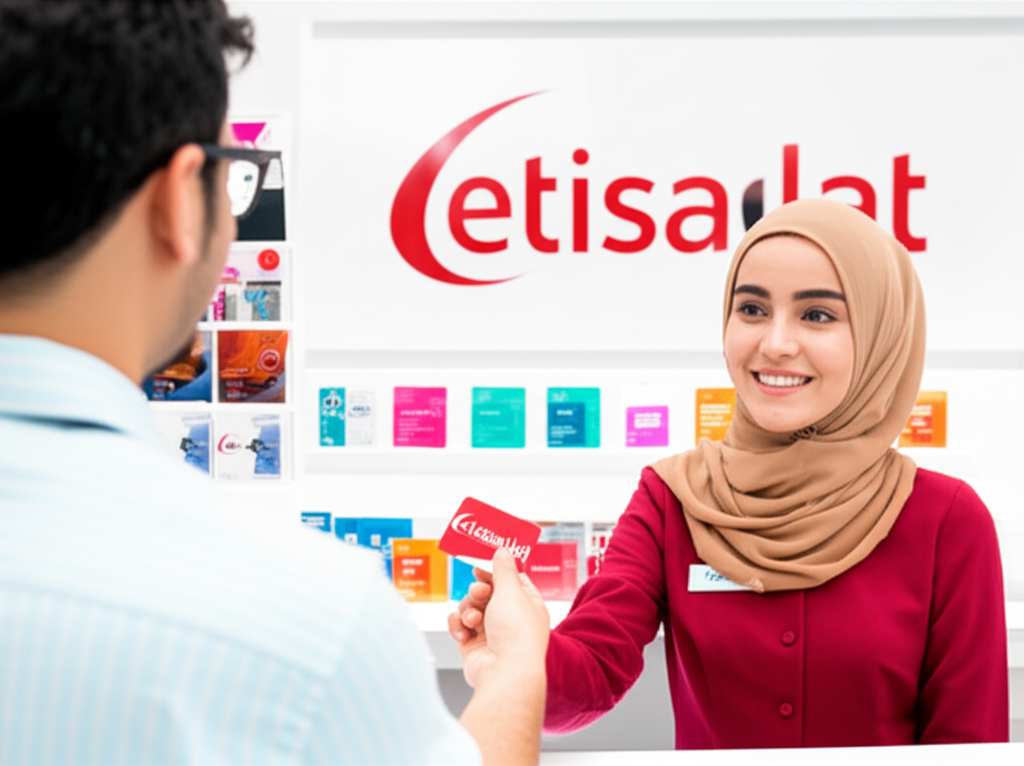 Generate a high-quality, relevant image prompt for an article about: How To Buy Etisalat SIM in Duba