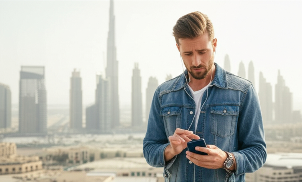 Generate a high-quality, relevant image prompt for an article about: Can I Use My US Phone in Dubai: