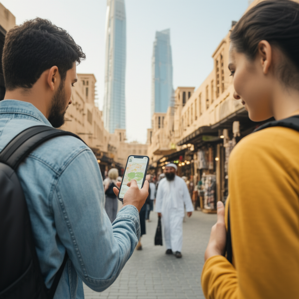 Generate a high-quality, relevant image prompt for an article about: Can I Use My US Phone in Dubai: