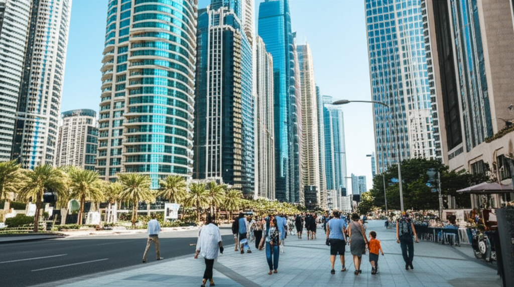 Generate a high-quality, relevant image prompt for an article about: Can Americans Live in Dubai: Es