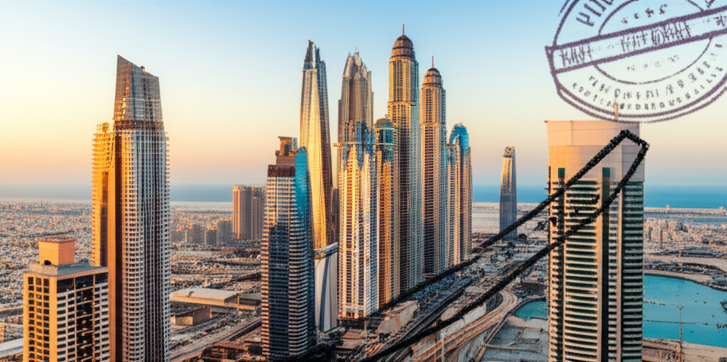 Generate a high-quality, relevant image prompt for an article about: Dubai Work Visa: Your Genius Es