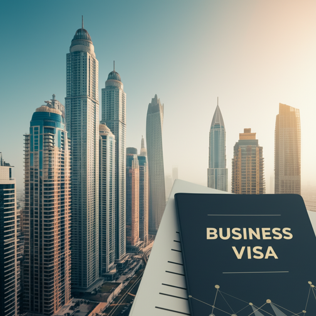 Generate a high-quality, relevant image prompt for an article about: Dubai Business Visa: Essential