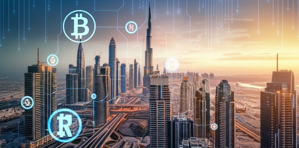 Generate a high-quality, relevant image prompt for an article about: Dubai Cryptocurrency Regulation